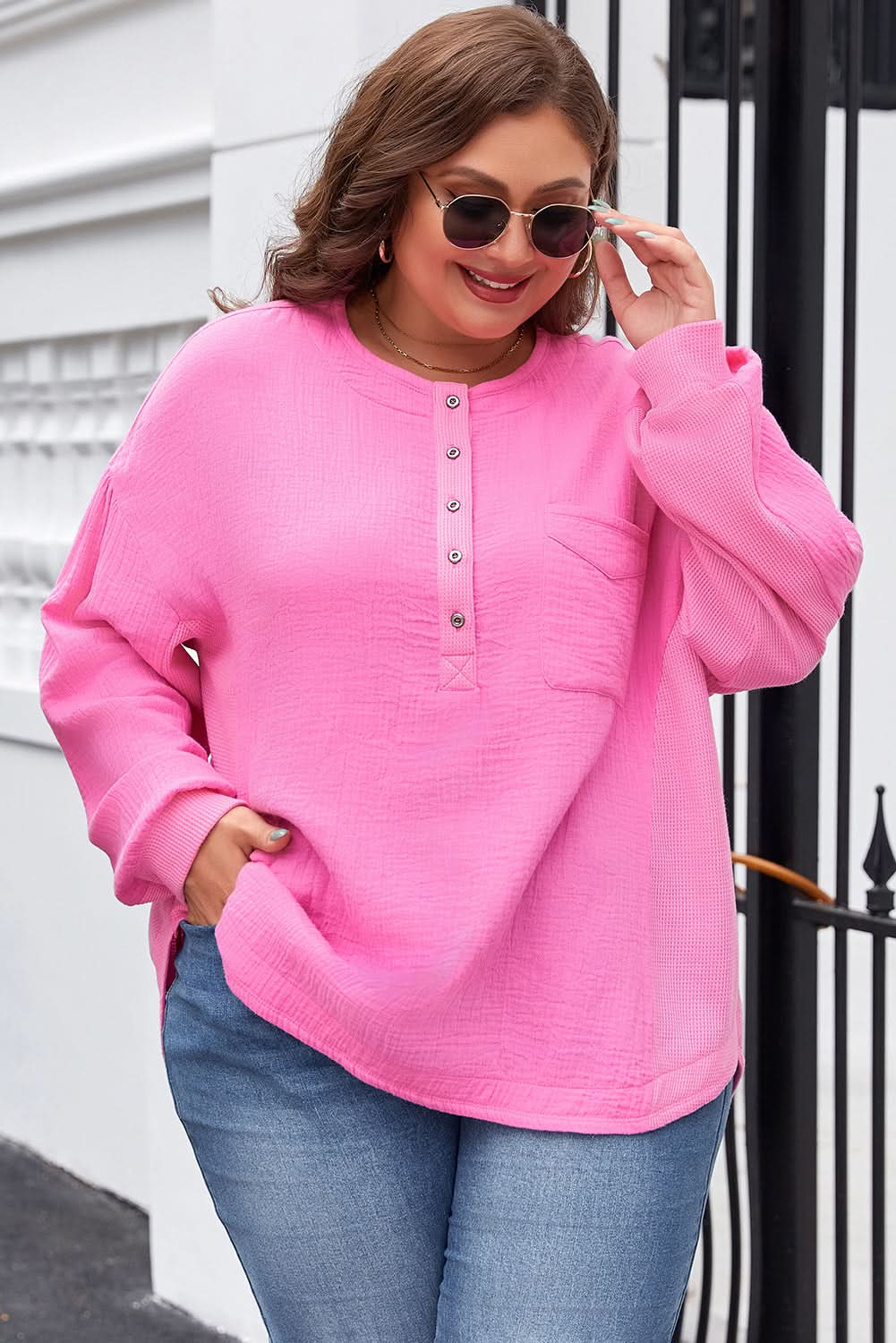 Bonbon plus size half-button top - Love Salve